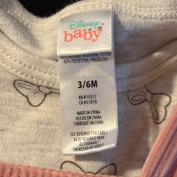 Disney baby Minnie Mouse Outfit Pink Velour Jumper Ruffle Long Sleeve 3/6 month - Picture 2 of 3